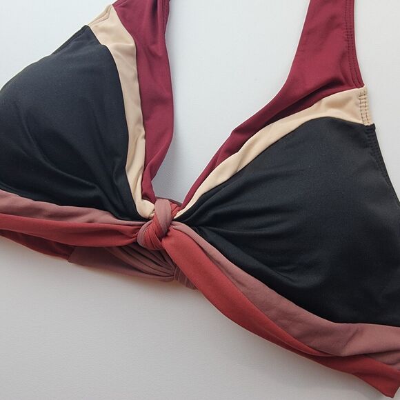 Robin Piccone Billie Halter Twist Bikini Top Womens Medium Black Rose Tie Neck - Picture 4 of 9